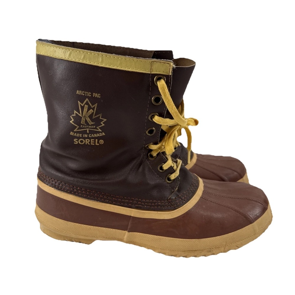 Sorel Arctic Pac Duck Boots Men 14 Brown Leather Snow Kaufman Canada Vintage